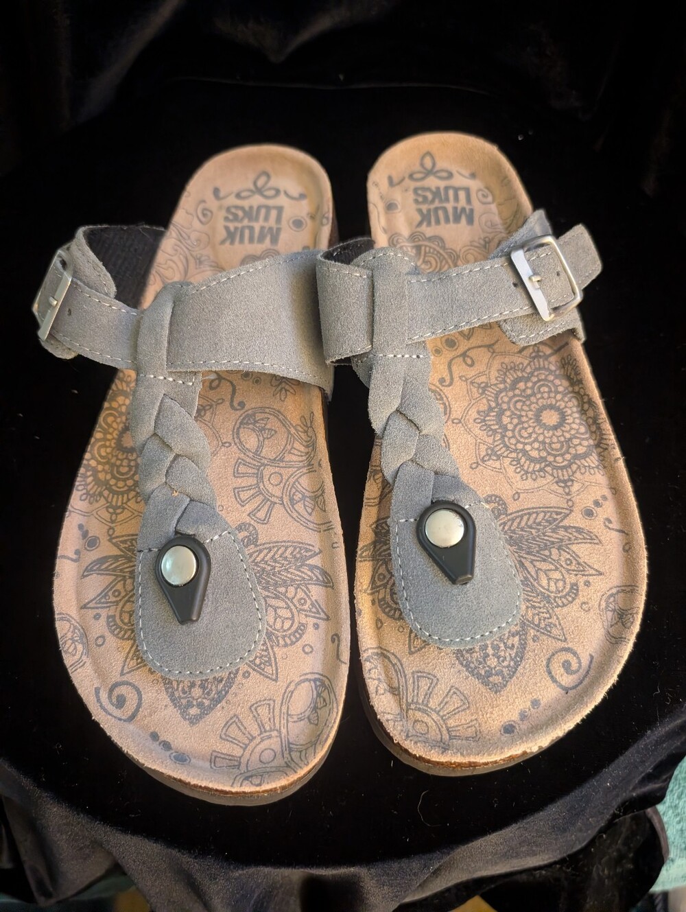 Muk Luks Gray Braided Toe-Post Sandals with Buckle